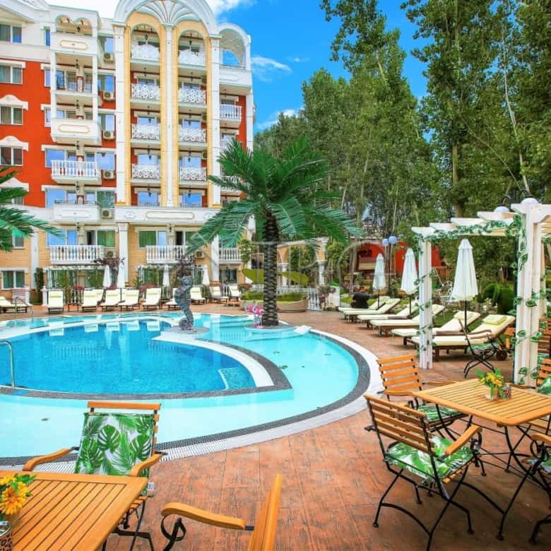 Modern apartment with pool view in Sunny Beach, Bulgaria.