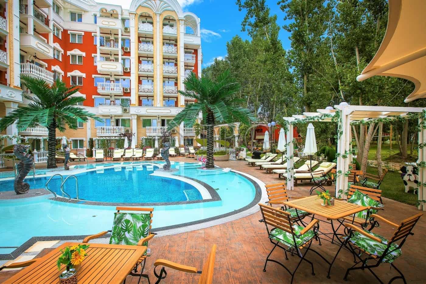 Modern apartment with pool view in Sunny Beach, Bulgaria.