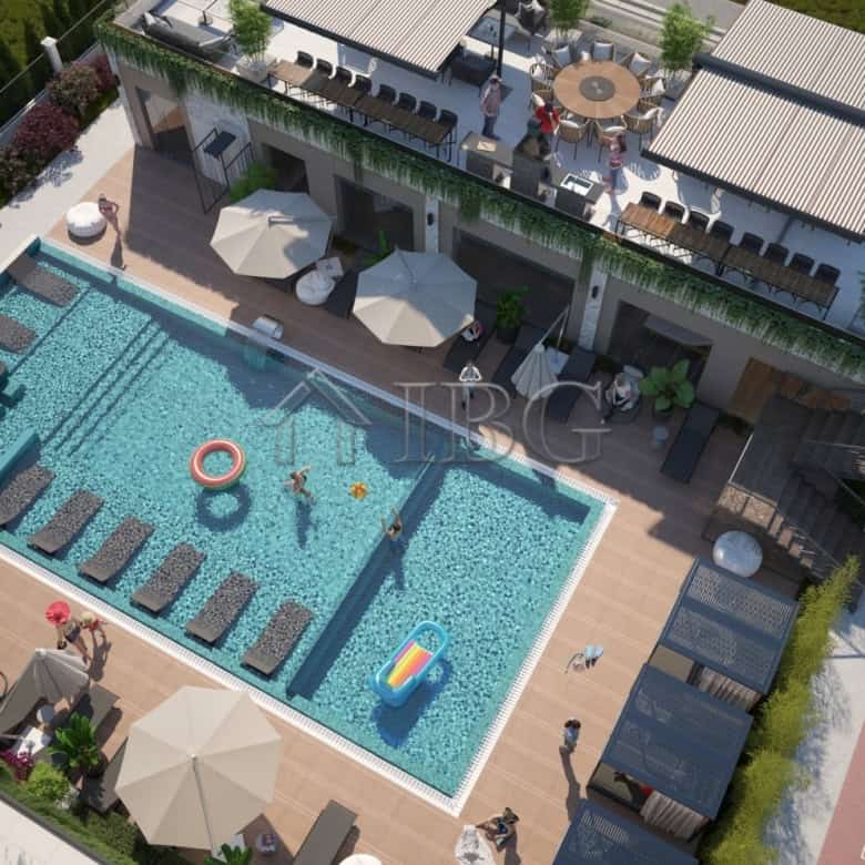 Luxurious one-bedroom apartment with a private pool and sunbathing area in Sunny Beach.