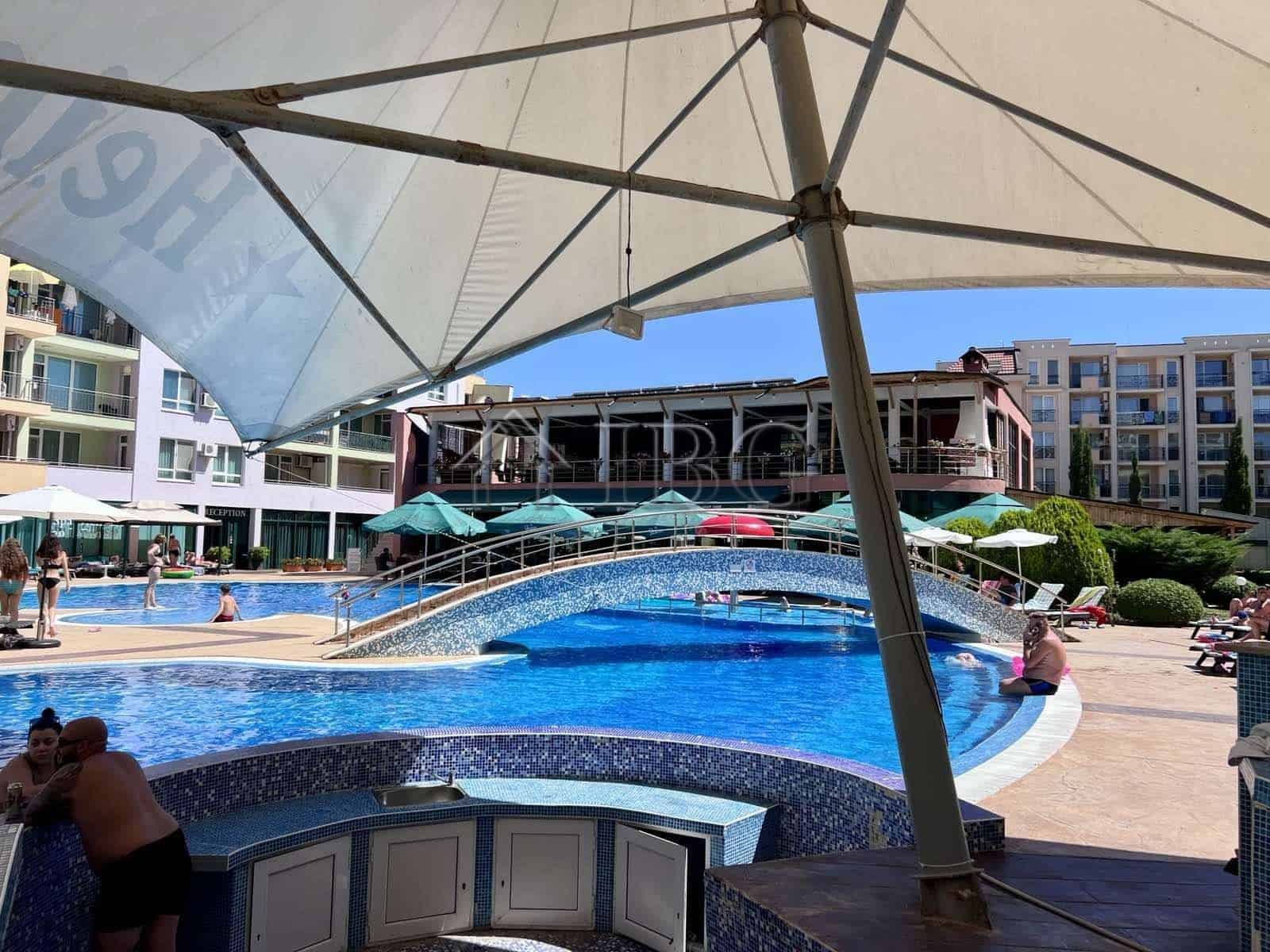 Apartment with pool view in Sveti Vlas, Bulgaria, featuring a relaxing outdoor pool area.