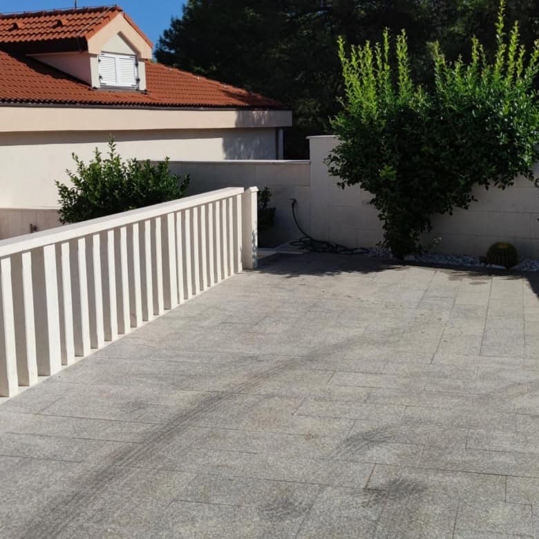 Spacious terrace of a small apartment in Okrug Donji Croatia for sale.