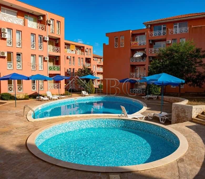 Modern furnished studio with balcony near pool in Sunny Beach.