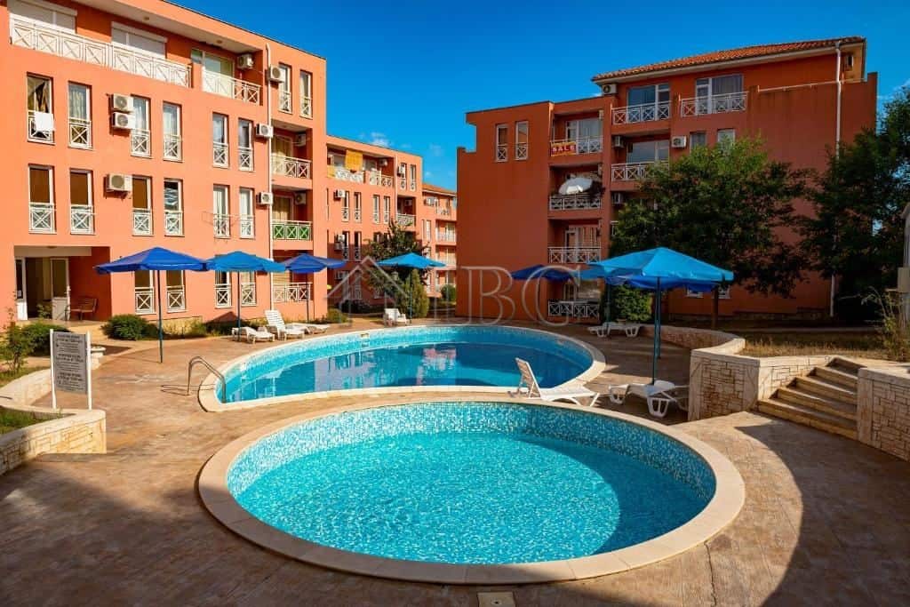 Modern furnished studio with balcony near pool in Sunny Beach.