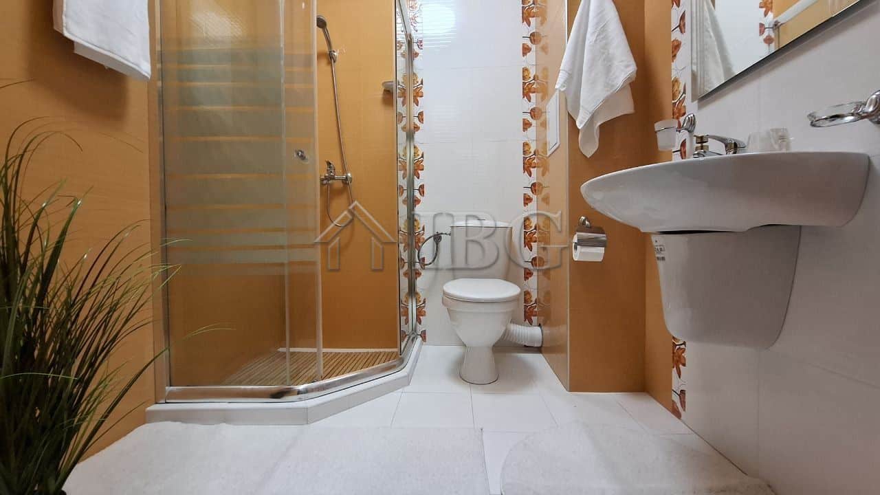 Interior view of a modern 2-bedroom apartment bathroom in Nessebar, Bulgaria.