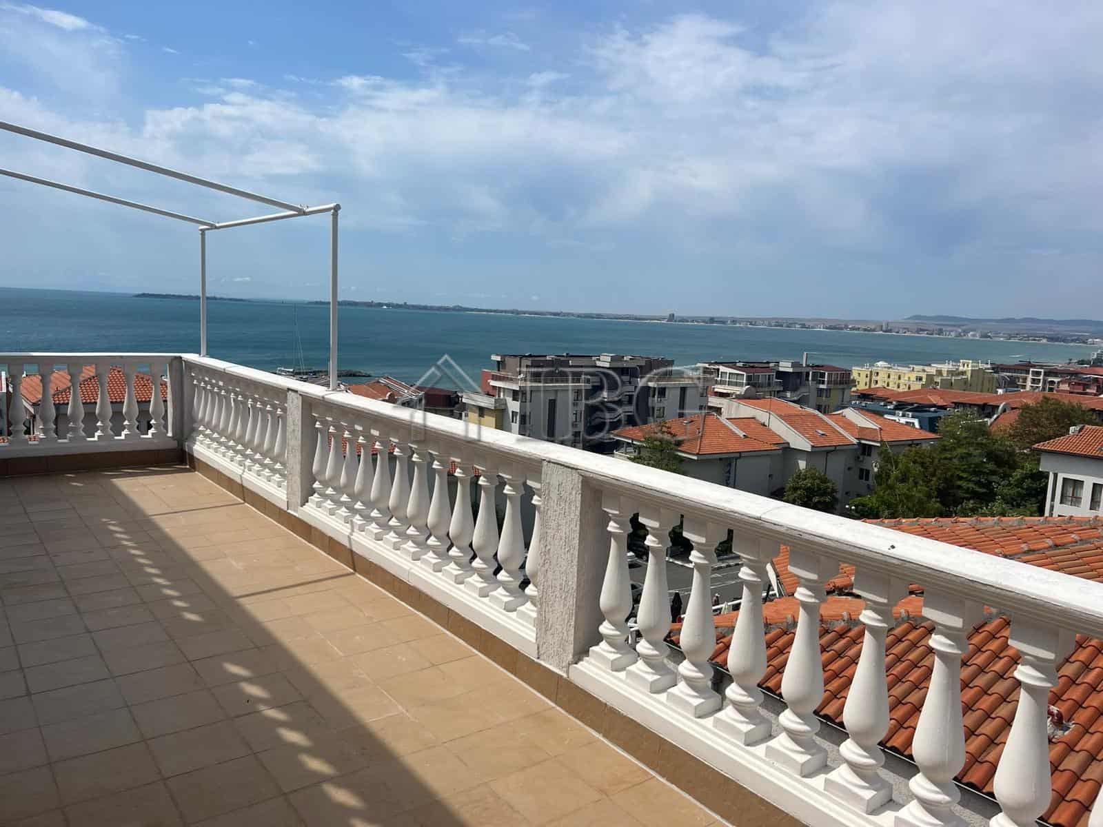 Spacious balcony overlooking Sveti Vlas yacht harbor and sea. Perfect for relaxing and enjoying stun.