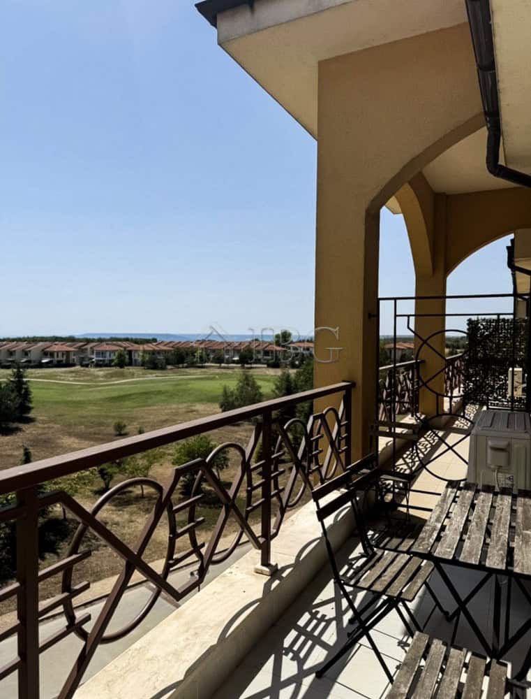 Balcony view of golf course from a 2-bedroom apartment in Lighthouse Golf & Spa Resort.