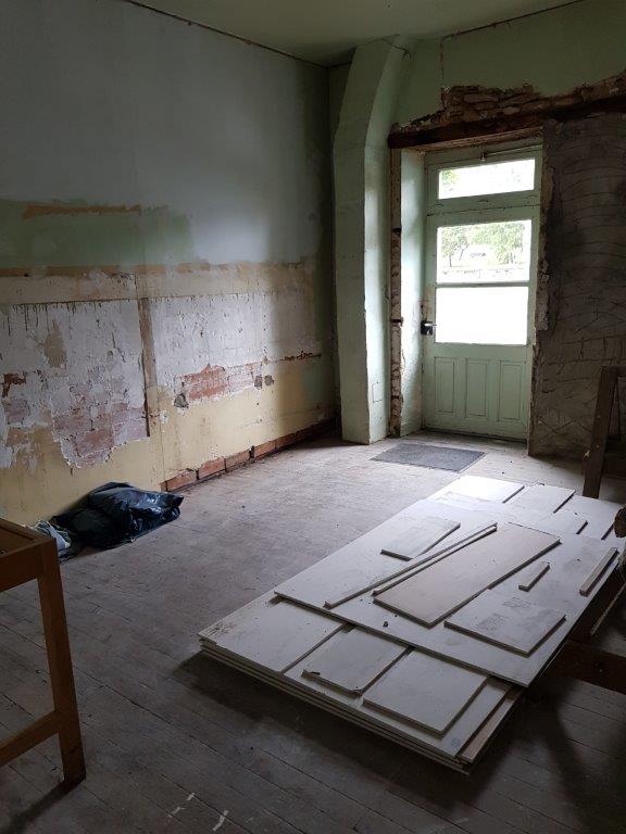 Interior view of renovation project with 8 apartments in Oradour Sur Vayres, Limousin, France.