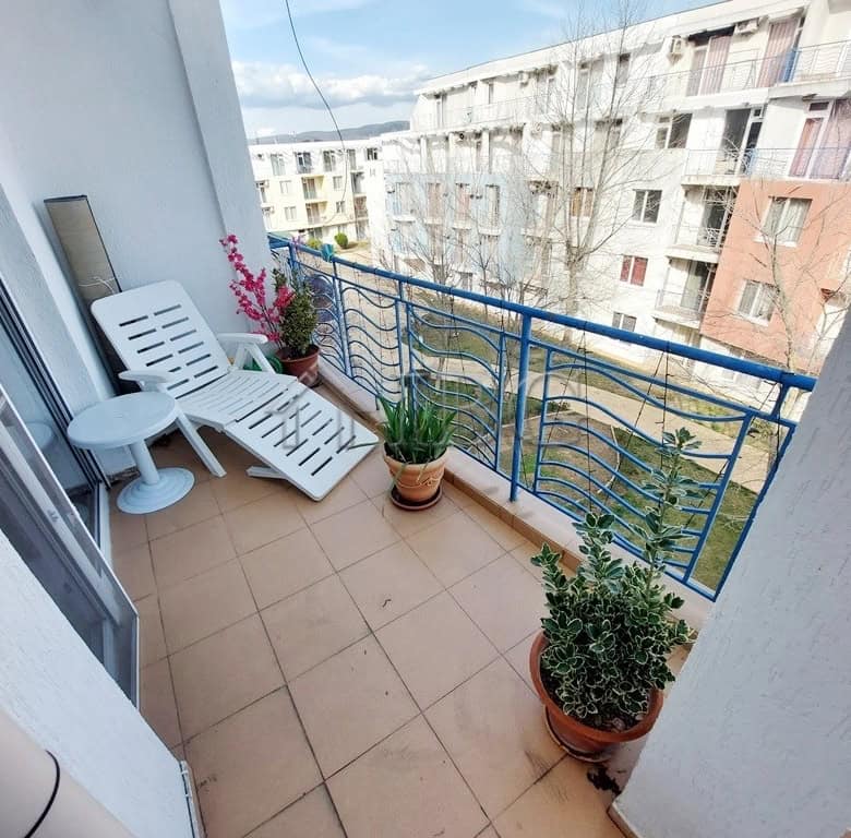 Balcony of a 3-bedroom maisonette apartment in Sunny Day 3 Complex, Sunny Beach, showcasing outdoor.
