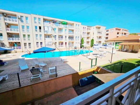 Cozy studio apartment with balcony overlooking the pool area in Sunny Beach. Perfect for a relaxing.