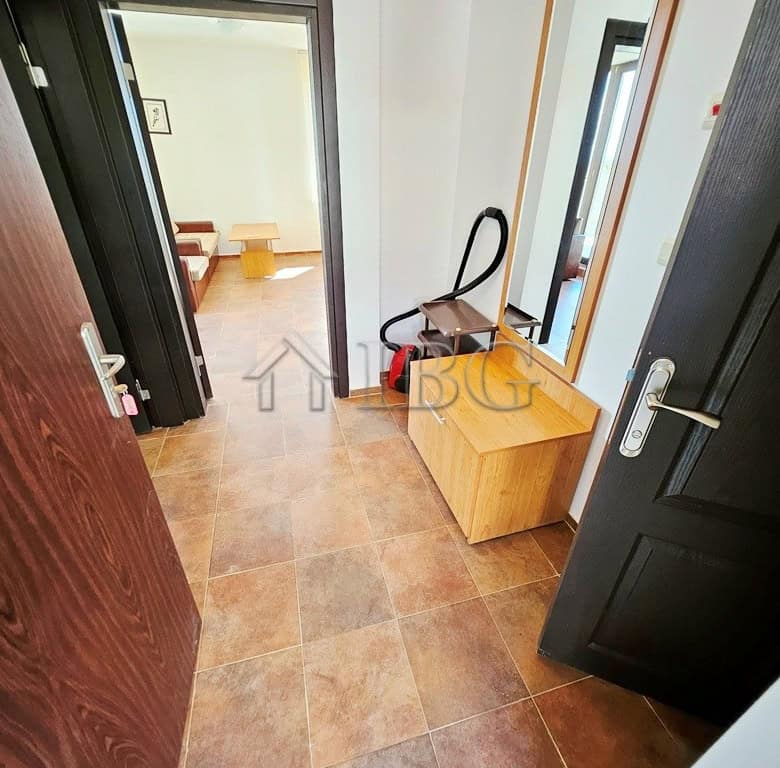 Bright 1-bedroom apartment entrance in Bay View Villas, Sunny Beach. Modern decor and cozy atmospher.