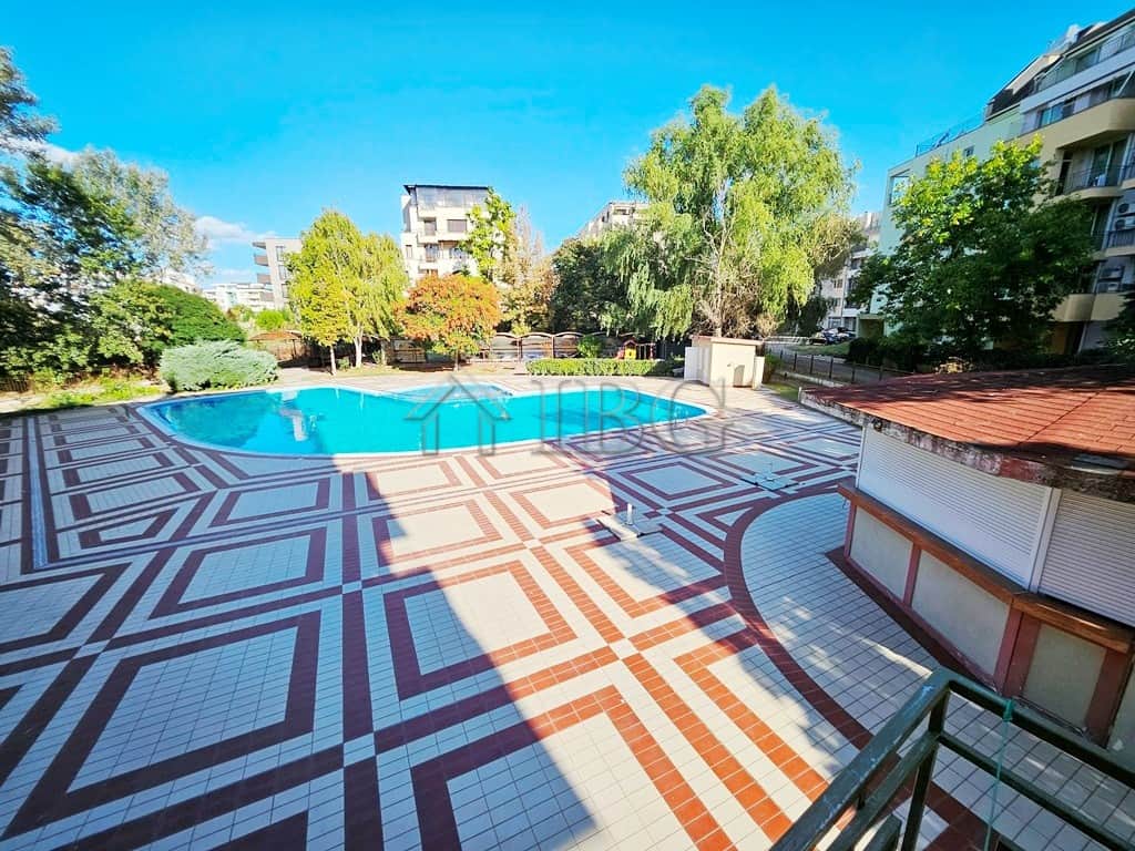 Pool view of a 1-bedroom apartment in Prestige City Complex, Sunny Beach.