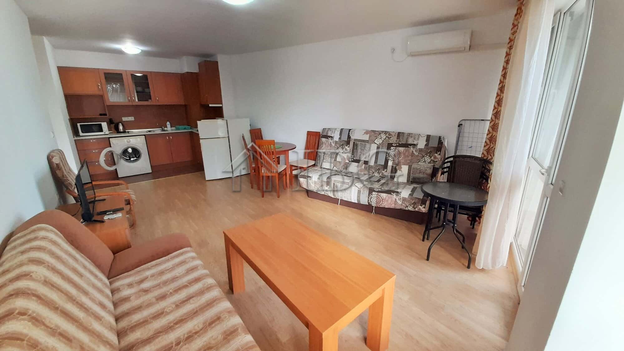 Interior of a one-bedroom apartment with frontal sea view at Riviera Fort Beach, Ravda.