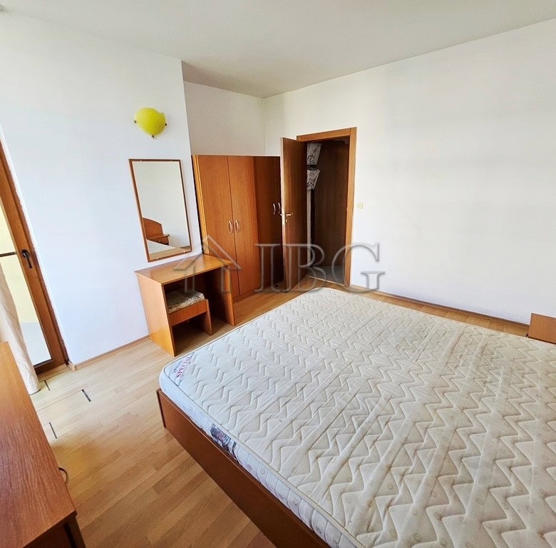 Bright bedroom with pool view in Blue Summer Complex, Sunny Beach.