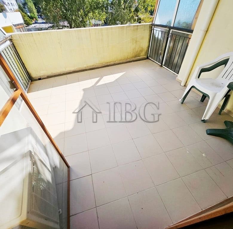 Elegant balcony with pool view in Blue Summer Complex, Sunny Beach.