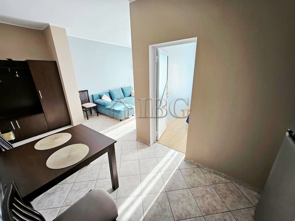 Cozy 2-Room Apartment in Sunny Beach Interior view of a 2-room apartment in Pirop City, Sunny Beach, showing living room and entrance are.