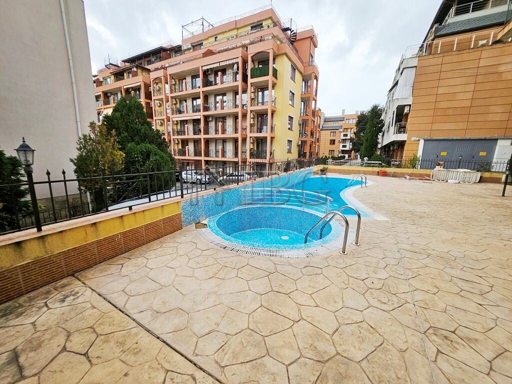Pool view of a 1-bedroom apartment in Sveti Vlas, Bulgaria.