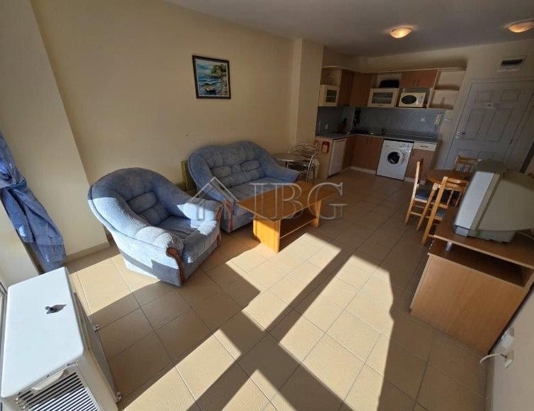 Interior view of a 1-bedroom apartment with pool view in Sea Dreams Complex, Sunny Beach.