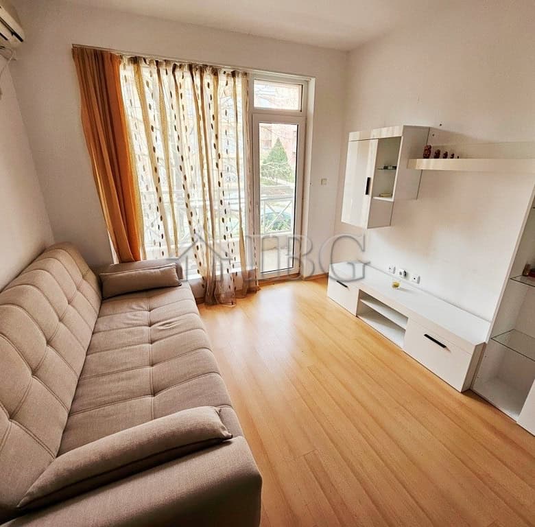 Bright studio apartment for sale in Sunny Beach with balcony and natural light.
