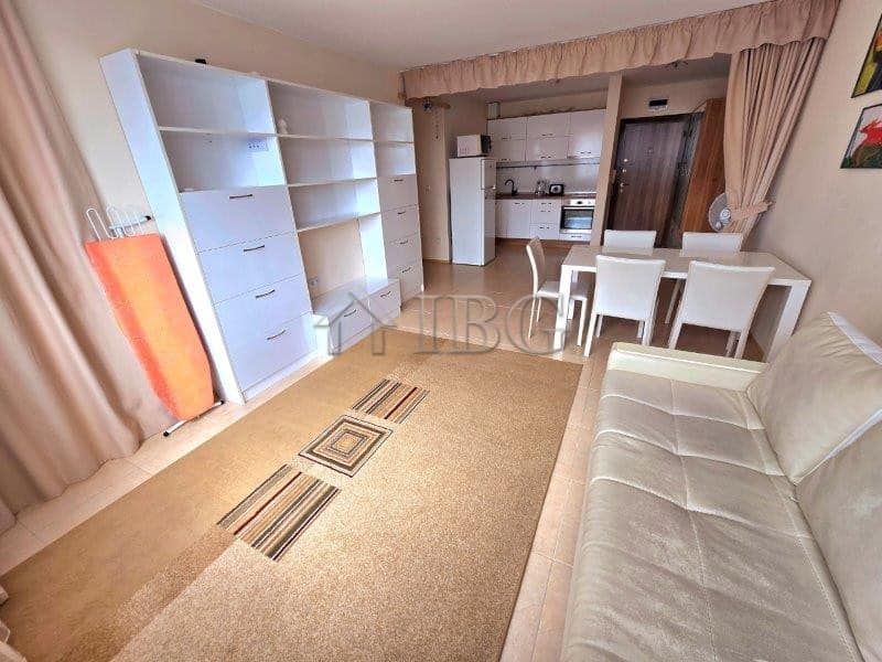 One-bedroom apartment with pool view in LifeStyle 3, Ravda. Modern interior, open-plan living area,.