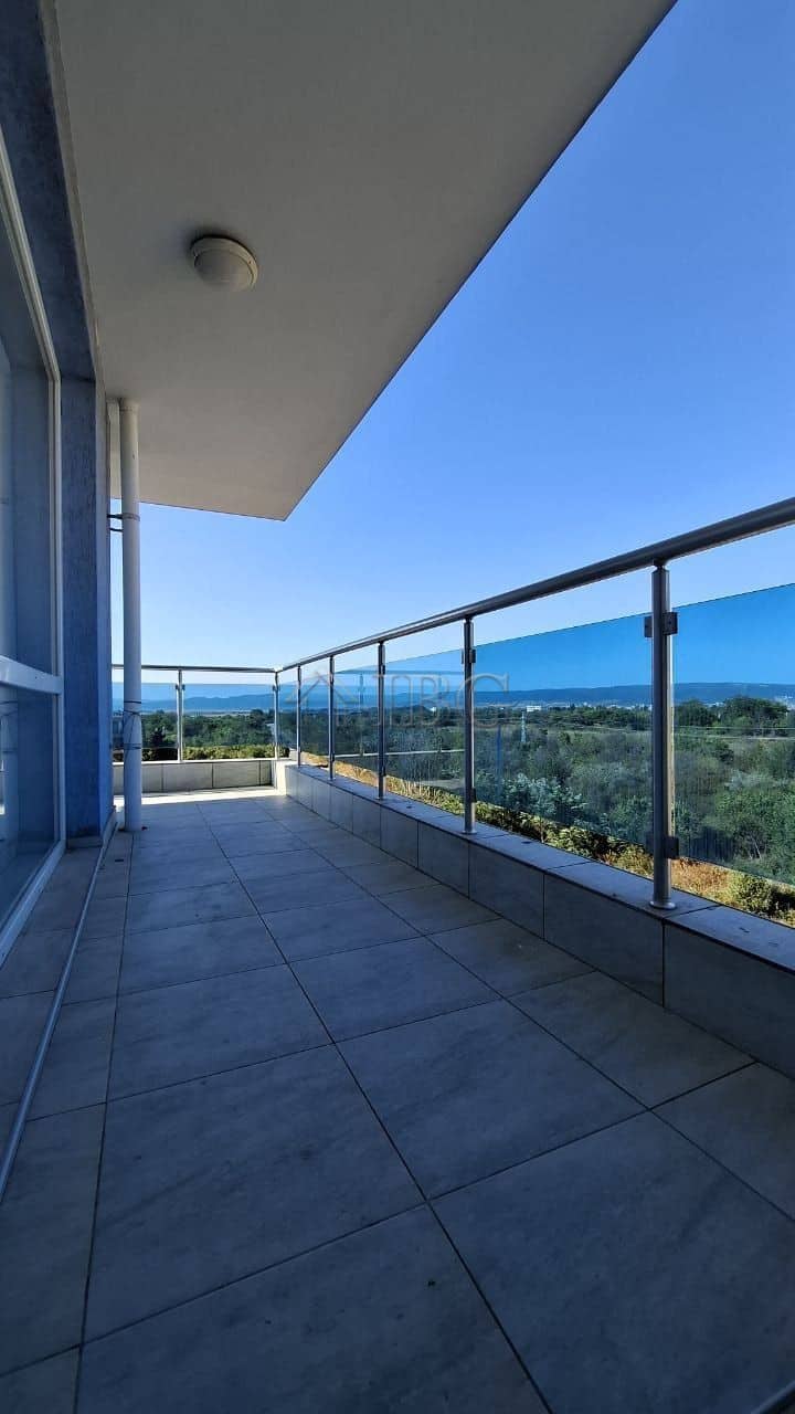 Balcony view of the sea and landscape from a 2-bedroom apartment in Nessebar. Perfect for relaxing a.