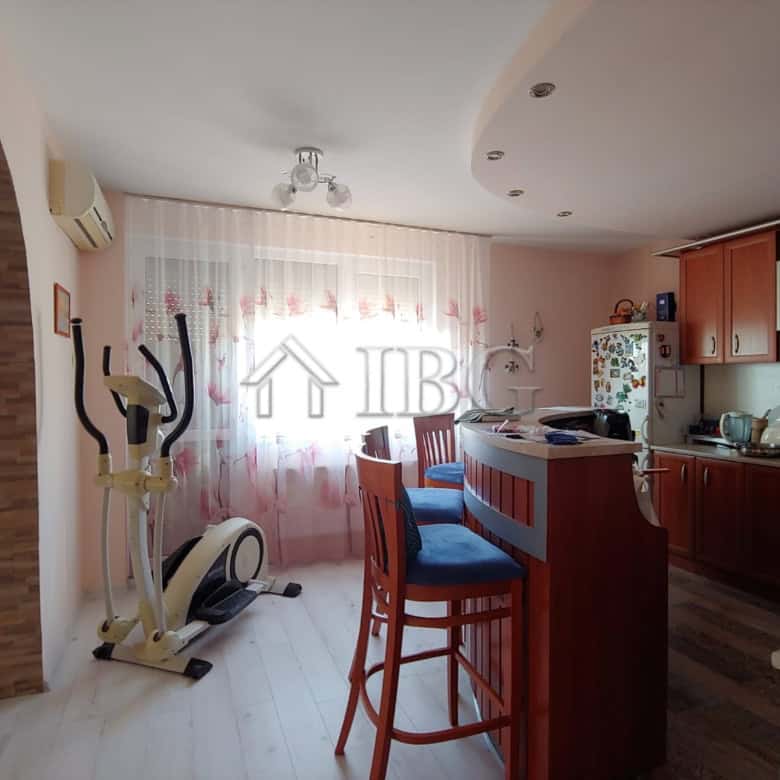 Bright kitchen and dining space near the sea in Kosharitsa.