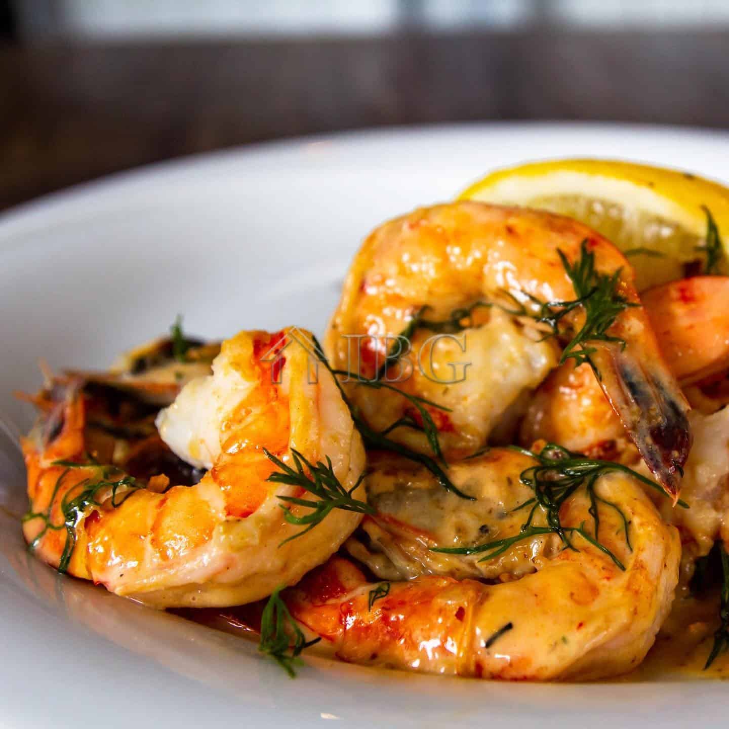 Delicious shrimp dish served at a high-end restaurant in Nessebar, showcasing fresh seafood and eleg.