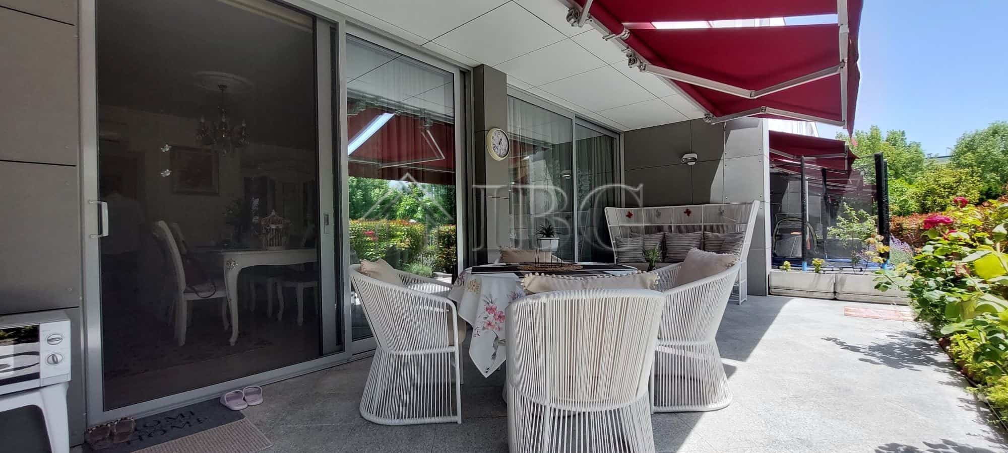 Spacious outdoor terrace of a luxury two-storey townhouse in Sarafovo.