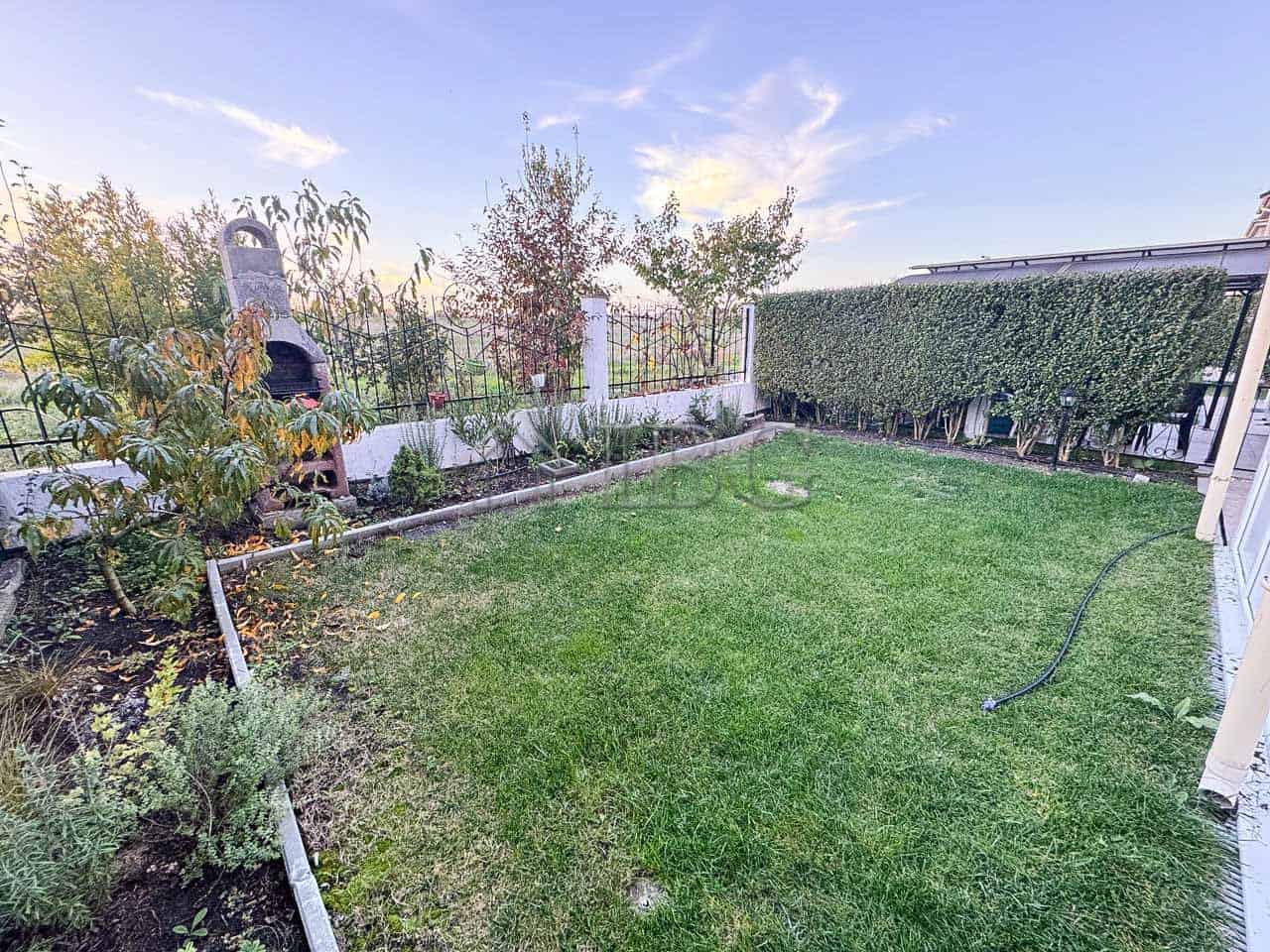 Beautiful backyard of a two-storey home with lush green lawn and sea views in Victoria Hill.