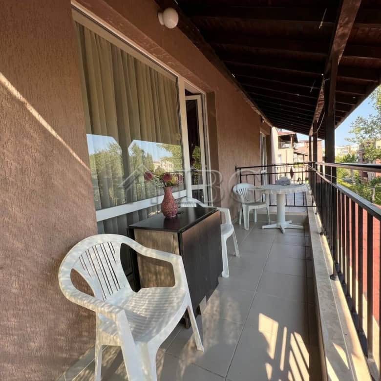 Balcony of a spacious 1-bedroom apartment overlooking the pool at St. Sofia, Sunny Beach, just 500m.