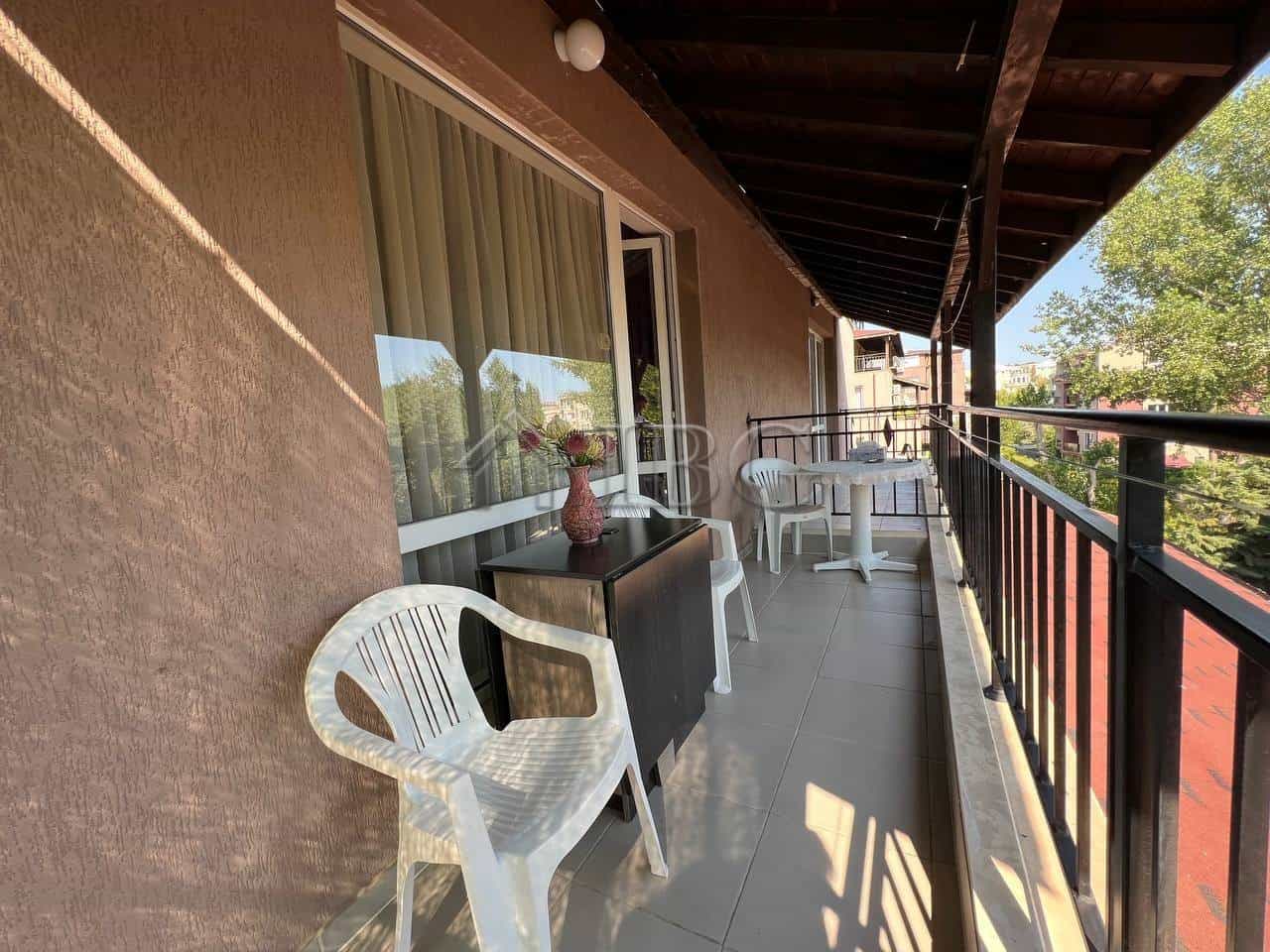 Balcony of a spacious 1-bedroom apartment overlooking the pool at St. Sofia, Sunny Beach, just 500m.