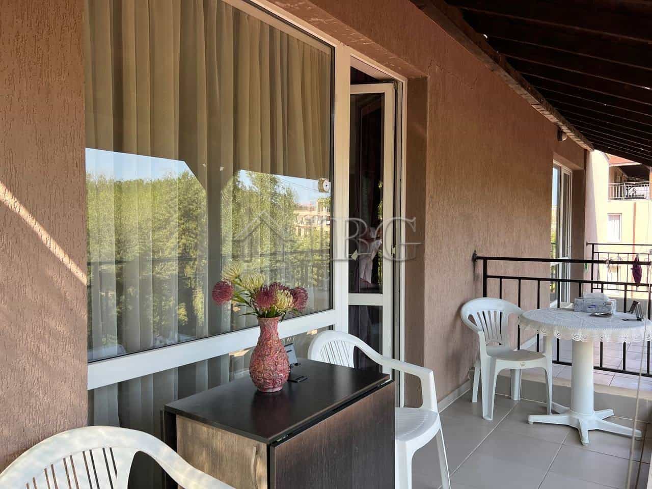 Bright balcony overlooking the pool at St. Sofia, Sunny Beach.