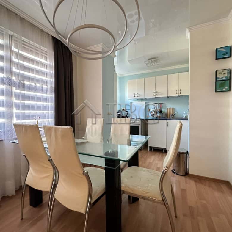 Bright interior of a two-bedroom apartment in Sveti Vlas, Bulgaria, with modern furnishings and open.