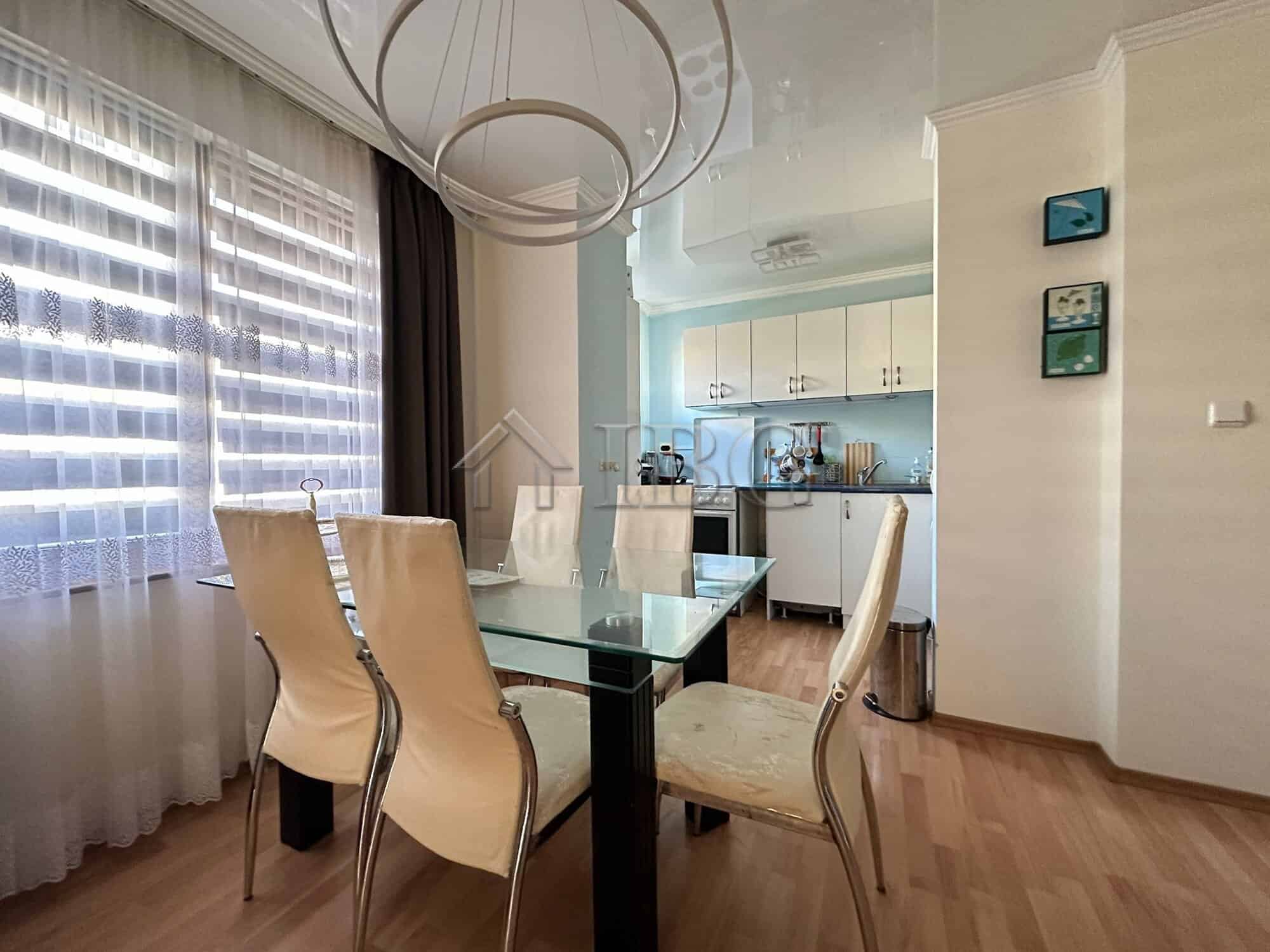 Bright interior of a two-bedroom apartment in Sveti Vlas, Bulgaria, with modern furnishings and open.