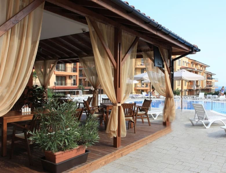 Beachside poolside lounge area at Sveti Vlas, Bulgaria.