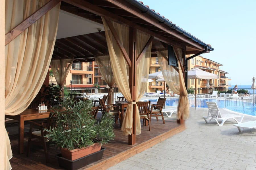 Beachside poolside lounge area at Sveti Vlas, Bulgaria.