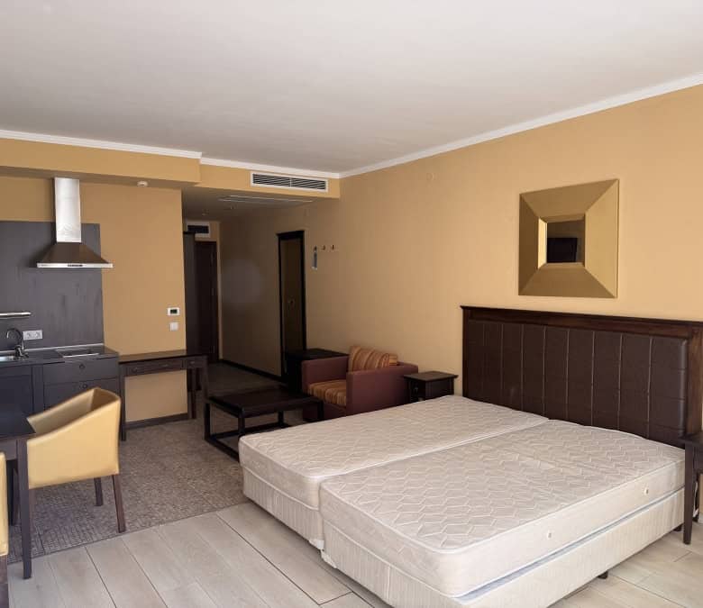 Pool view studio apartment with large terrace in Barcelo Royal Beach, Sunny Beach.