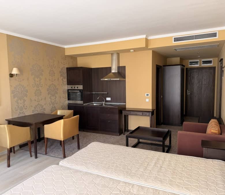 Pool view studio apartment with large terrace in Barcelo Royal Beach, Sunny Beach, offering 71 sq.m.