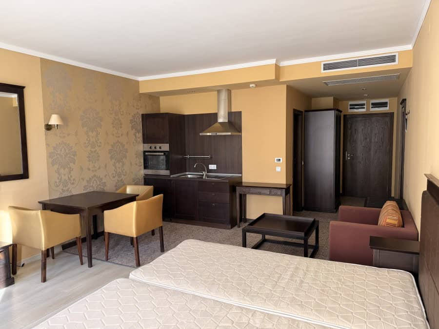 Pool view studio apartment with large terrace in Barcelo Royal Beach, Sunny Beach, offering 71 sq.m.