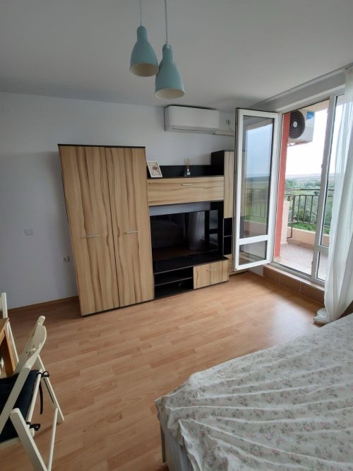 Modern studio with balcony, panoramic views, and stylish furnishings in Holiday Fort Club, Sunny Bea.