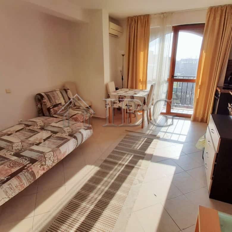 Bright studio apartment with balcony and sea view in Cascadas Family Resort, Sunny Beach. Perfect fo.