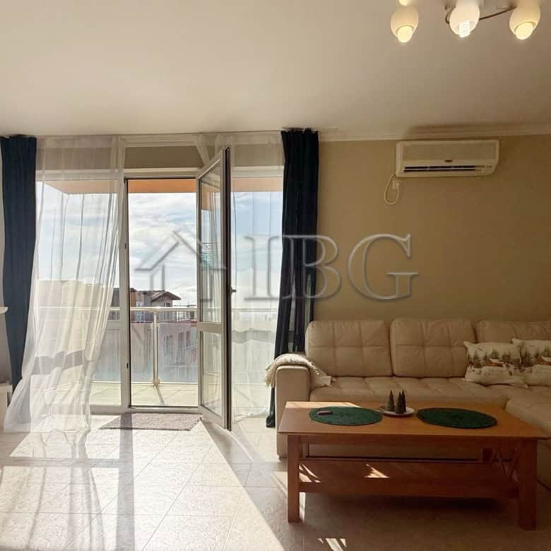 Bright 2-bedroom apartment with sea views in Sveti Vlas, Bulgaria. Modern living space with balcony.