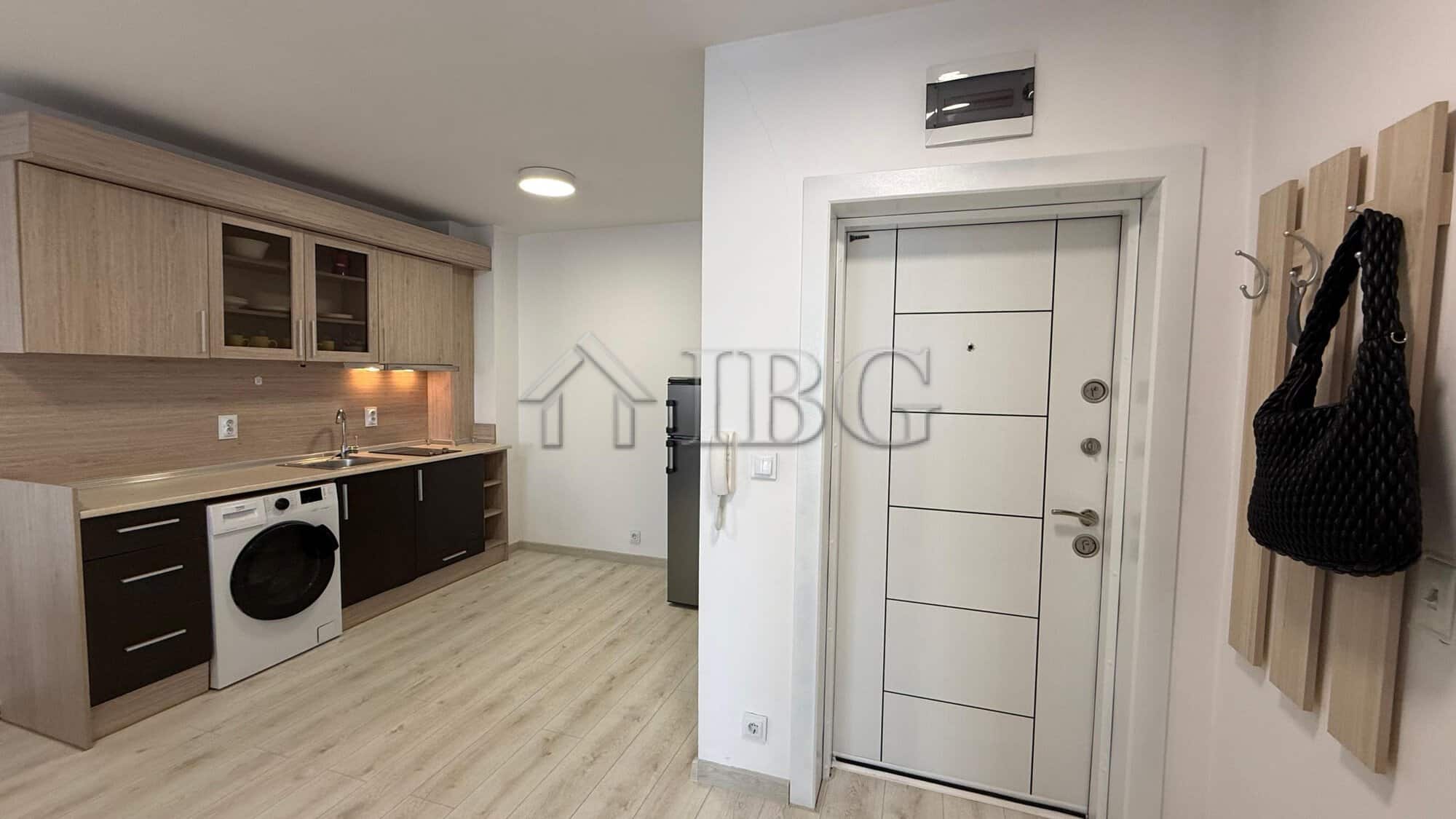Cozy 1-bedroom apartment with contemporary furnishings at Pomorie Beach Resort, perfect for relaxing.