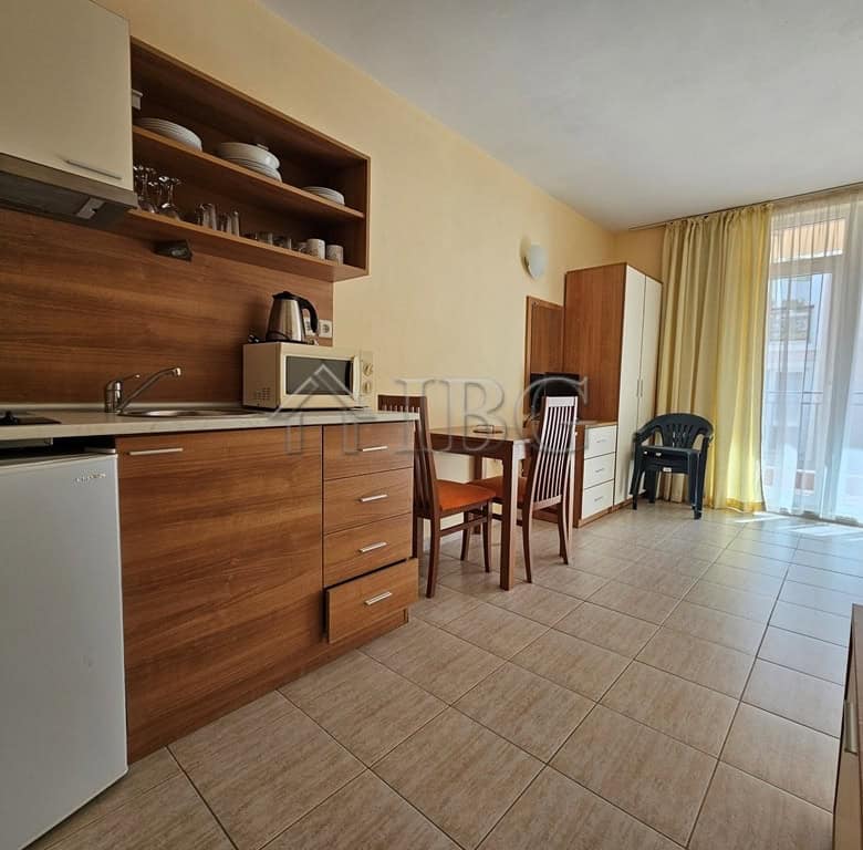 Furnished 42 sq. m. studio with balcony in Pollo Resort, Sunny Beach, offering modern amenities and.
