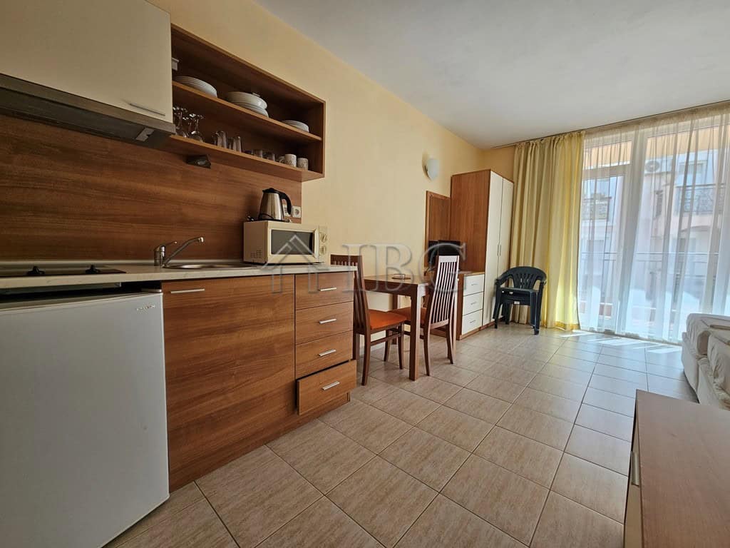 Furnished 42 sq. m. studio with balcony in Pollo Resort, Sunny Beach, offering modern amenities and.
