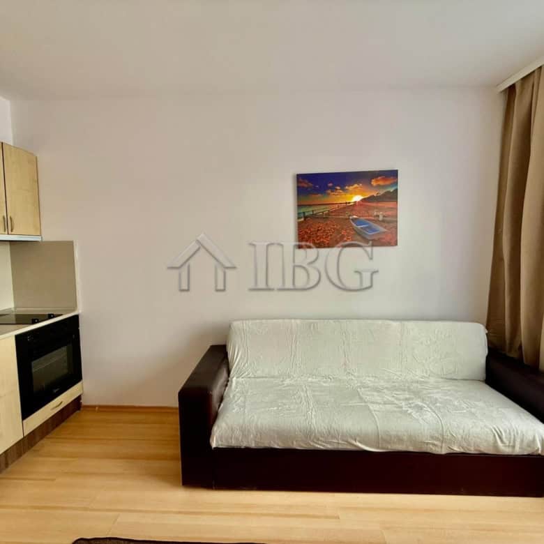 Furnished studio apartment with pool view for sale in Sunny Day 3, Sunny Beach. Modern interior, com.
