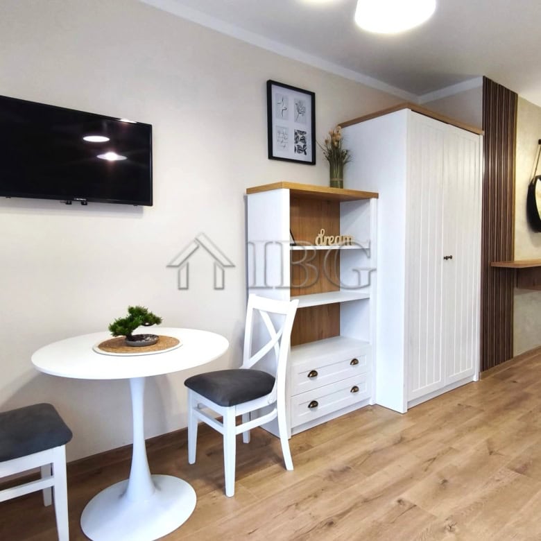 Furnished studio apartment with balcony offering stunning sea views in Sveti Vlas. Modern interior w.