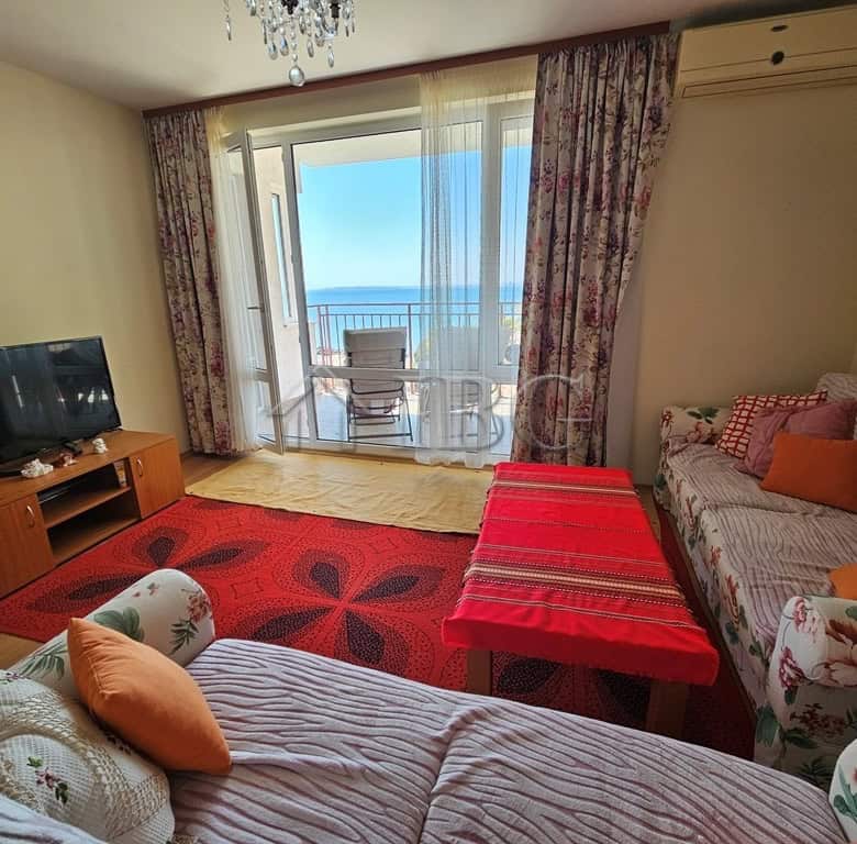 Sea view one-bedroom apartment with balcony at Panorama Fort Beach, Sveti Vlas. Front line property.