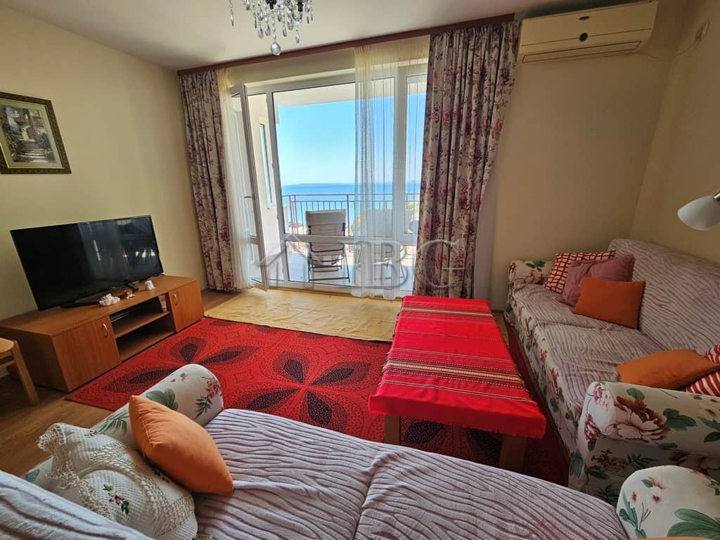 Sea view one-bedroom apartment with balcony at Panorama Fort Beach, Sveti Vlas. Front line property.