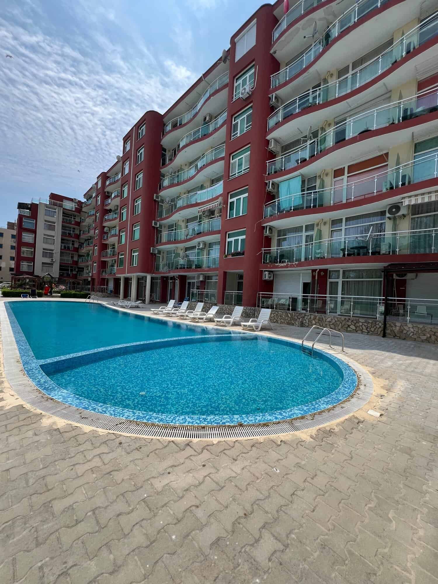 Modern one-bedroom maisonette with partial sea view at Global Villa, Sunny Beach.