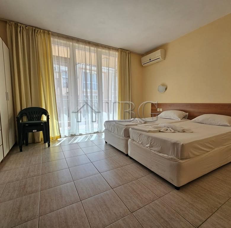 Furnished 42 sq. m. studio with balcony at Pollo Resort in Sunny Beach, offering comfortable living.